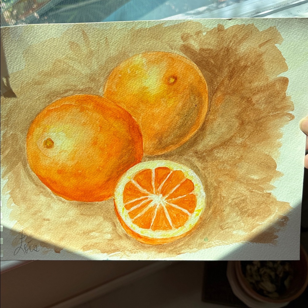 Hand-Painted Orange Watercolor Fruit Painting - Vibrant Orange Still Life - Picture 2 of 7